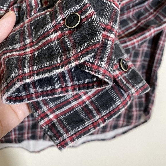 Lucky Brand Mens Shirt Size Large Classic Fit Plaid Black Red Button Front - Picture 4 of 7